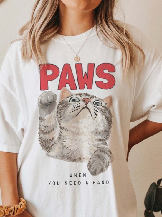 Tops - Paws When You Need A Hand Funny Cat Meme Shirt